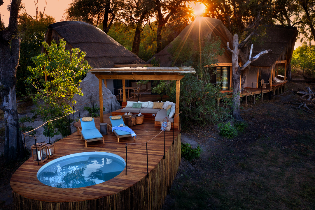 Sunset view of luxury eco-lodge